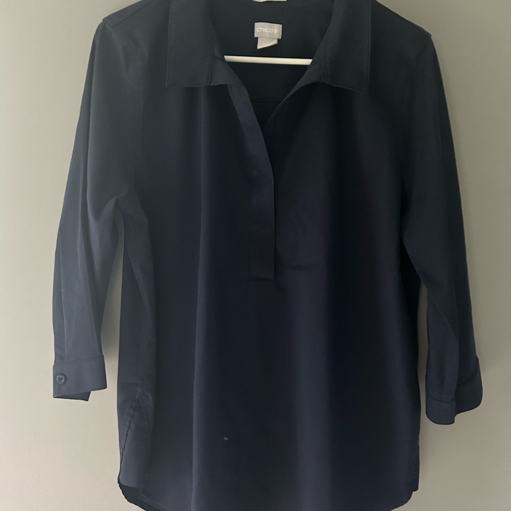 Chico's Black Relaxed Polo Button Down Shirt